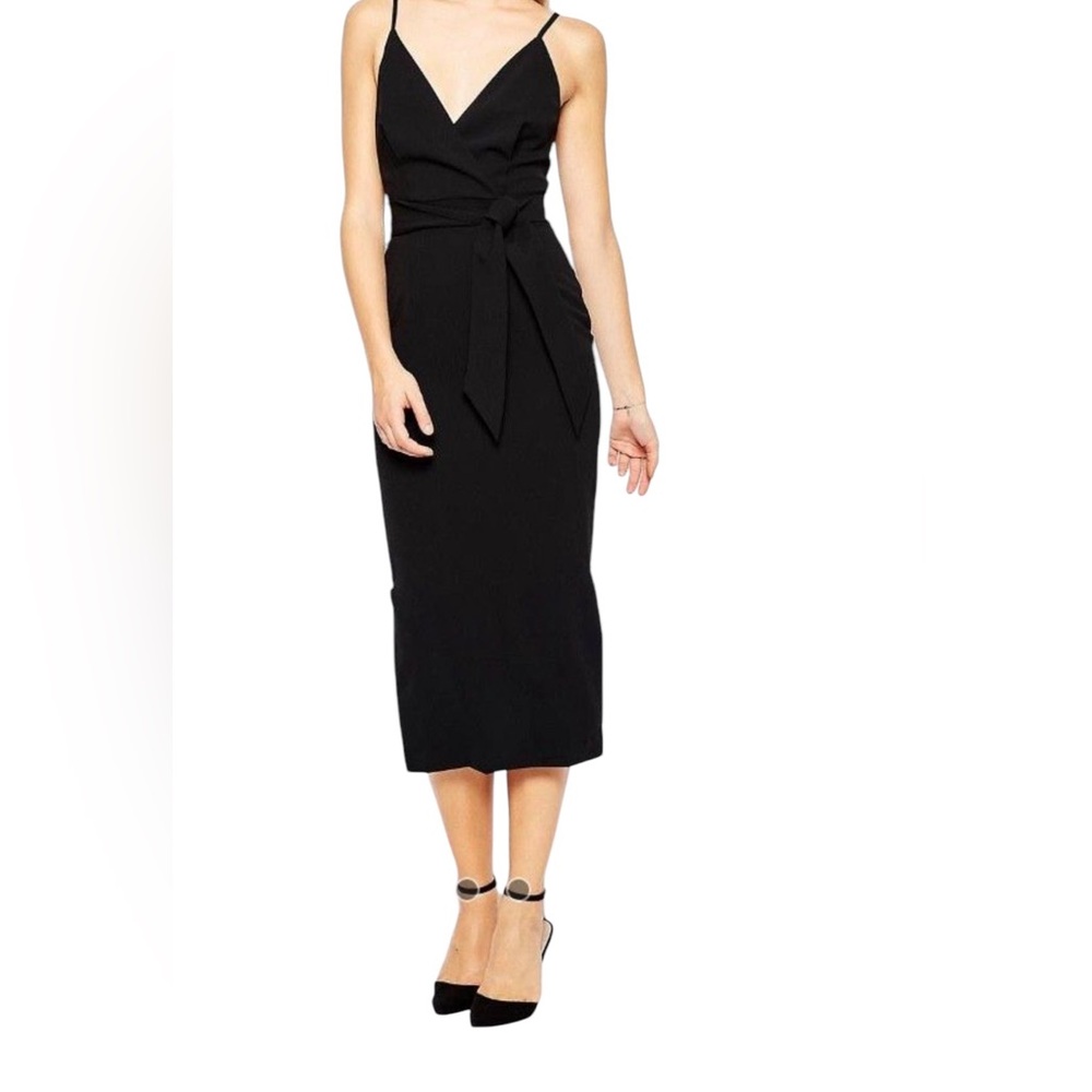 Finders Keepers "Blow Your Mind"  Black Surplice Sleeveless Midi Dress S